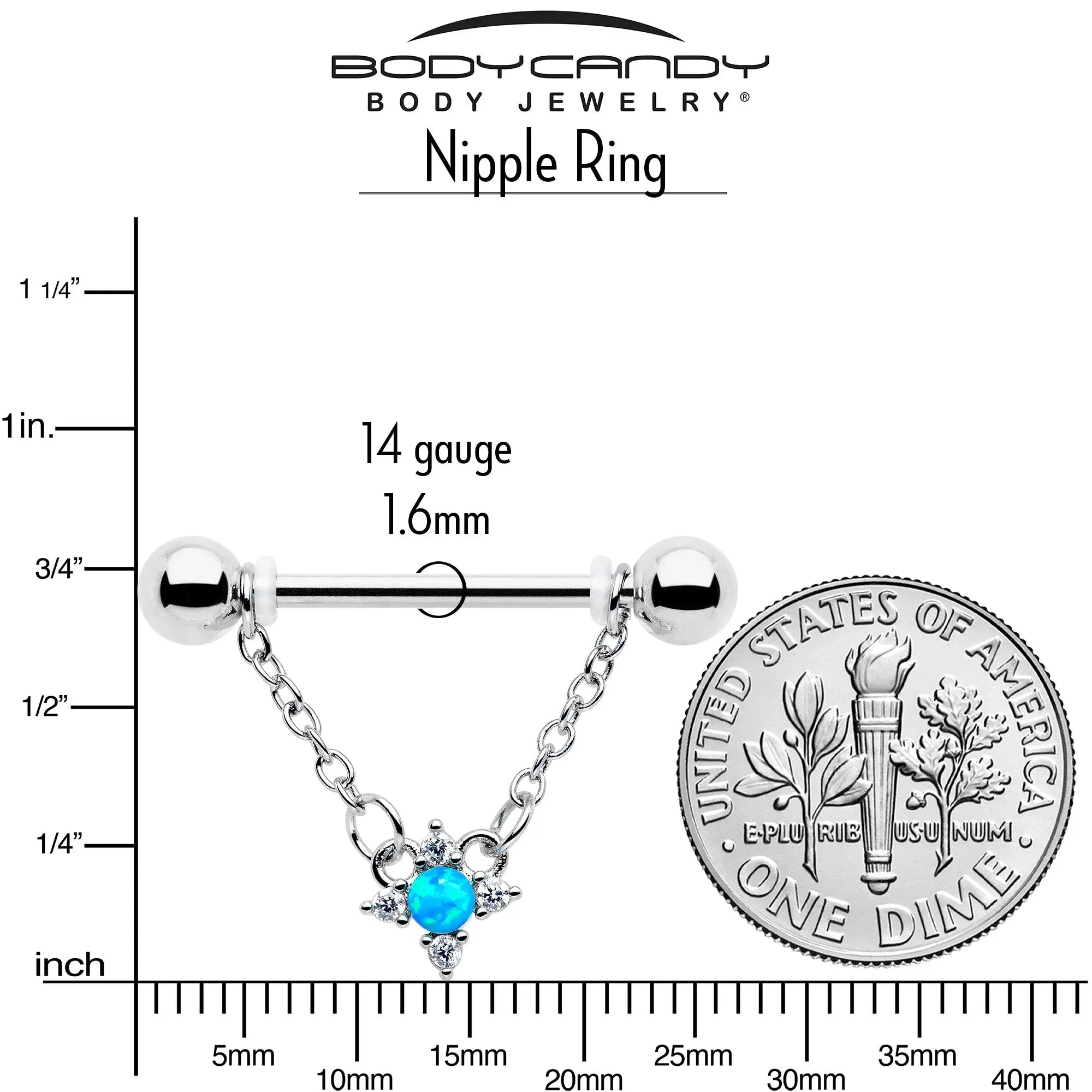 14G 9/16 Blue Synthetic Opal Rhombus Star Dangle Nipple Ring Set - BodyCandy - Flyclothing LLC