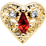 16G 5/16 Red CZ Gem Gold Tone Heart Queen Flatback Stud - BodyCandy - Flyclothing LLC