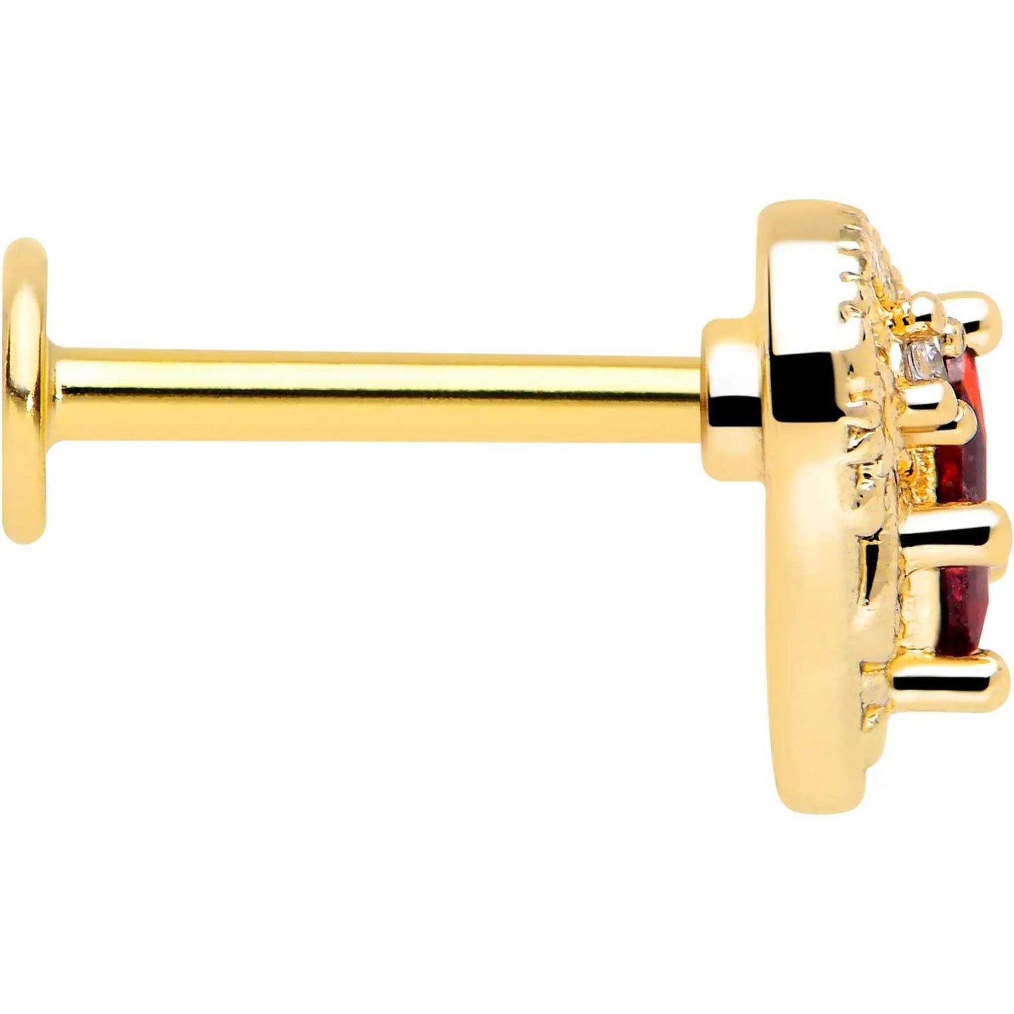 16G 5/16 Red CZ Gem Gold Tone Heart Queen Flatback Stud - BodyCandy - Flyclothing LLC