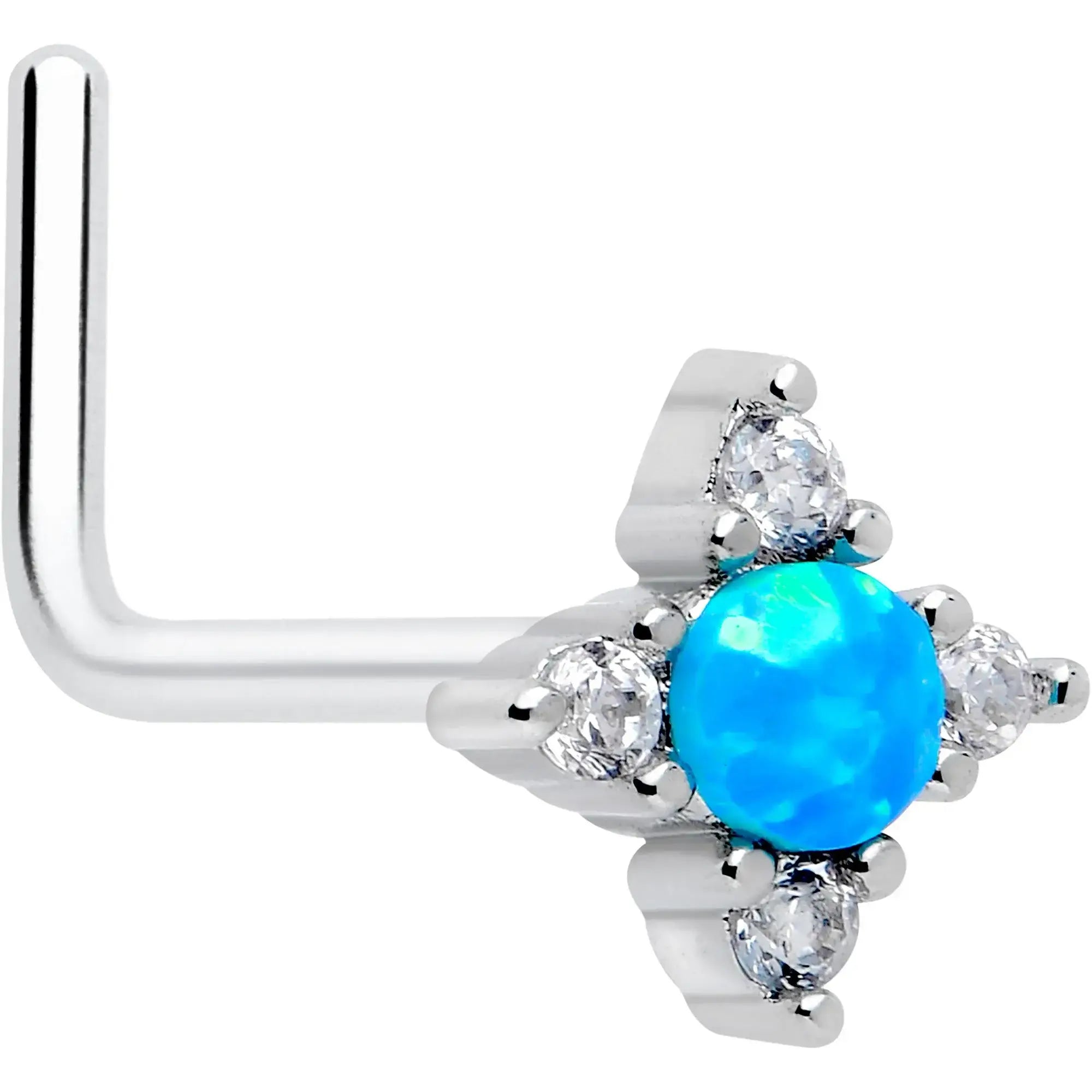 20G 7mm Blue Synthetic Opal Rhombus Star L Shape Nose Ring - BodyCandy - Flyclothing LLC