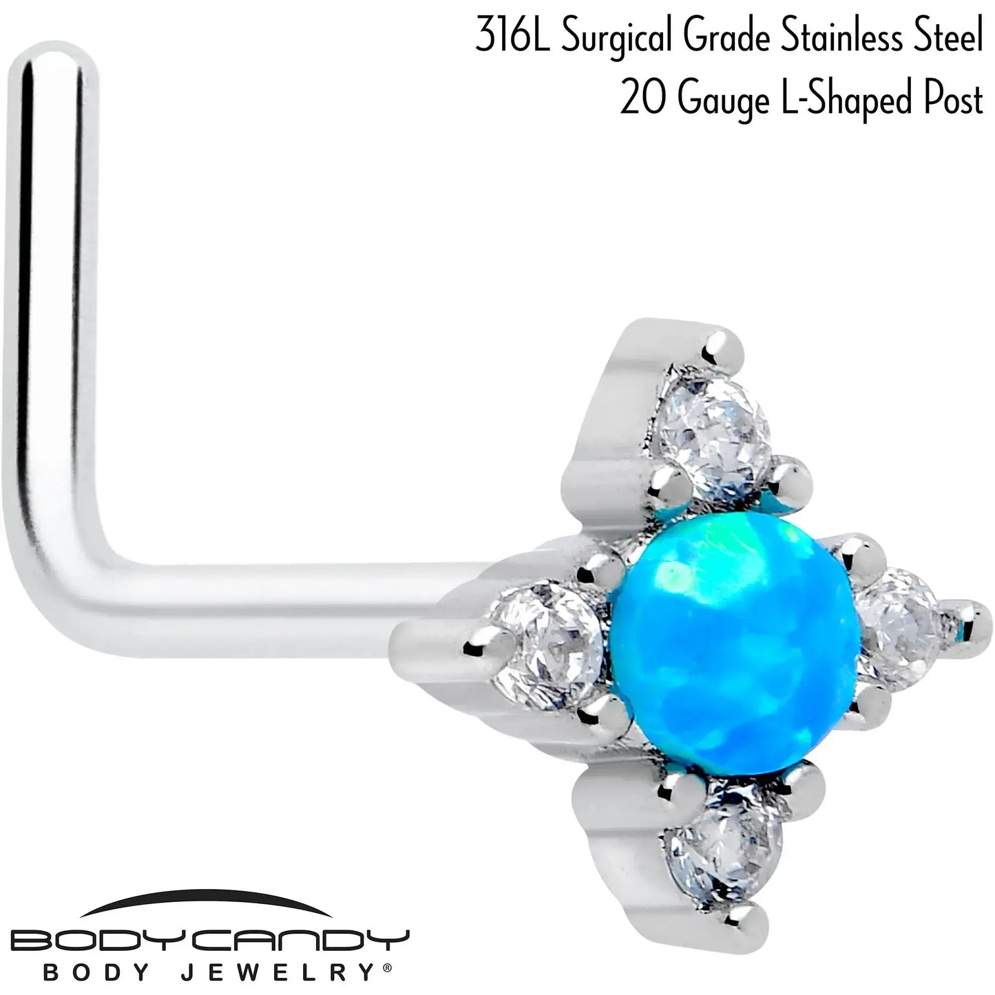 20G 7mm Blue Synthetic Opal Rhombus Star L Shape Nose Ring - BodyCandy - Flyclothing LLC