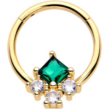 16G 3/8 Green CZ Gem Gold Tone Rhombus Riot Hinged Segment Ring - BodyCandy - Flyclothing LLC