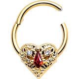 16G 3/8 Red CZ Gem Gold Tone Heart Queen Hinged Segment Ring - BodyCandy - Flyclothing LLC