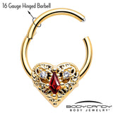 16G 3/8 Red CZ Gem Gold Tone Heart Queen Hinged Segment Ring - BodyCandy - Flyclothing LLC