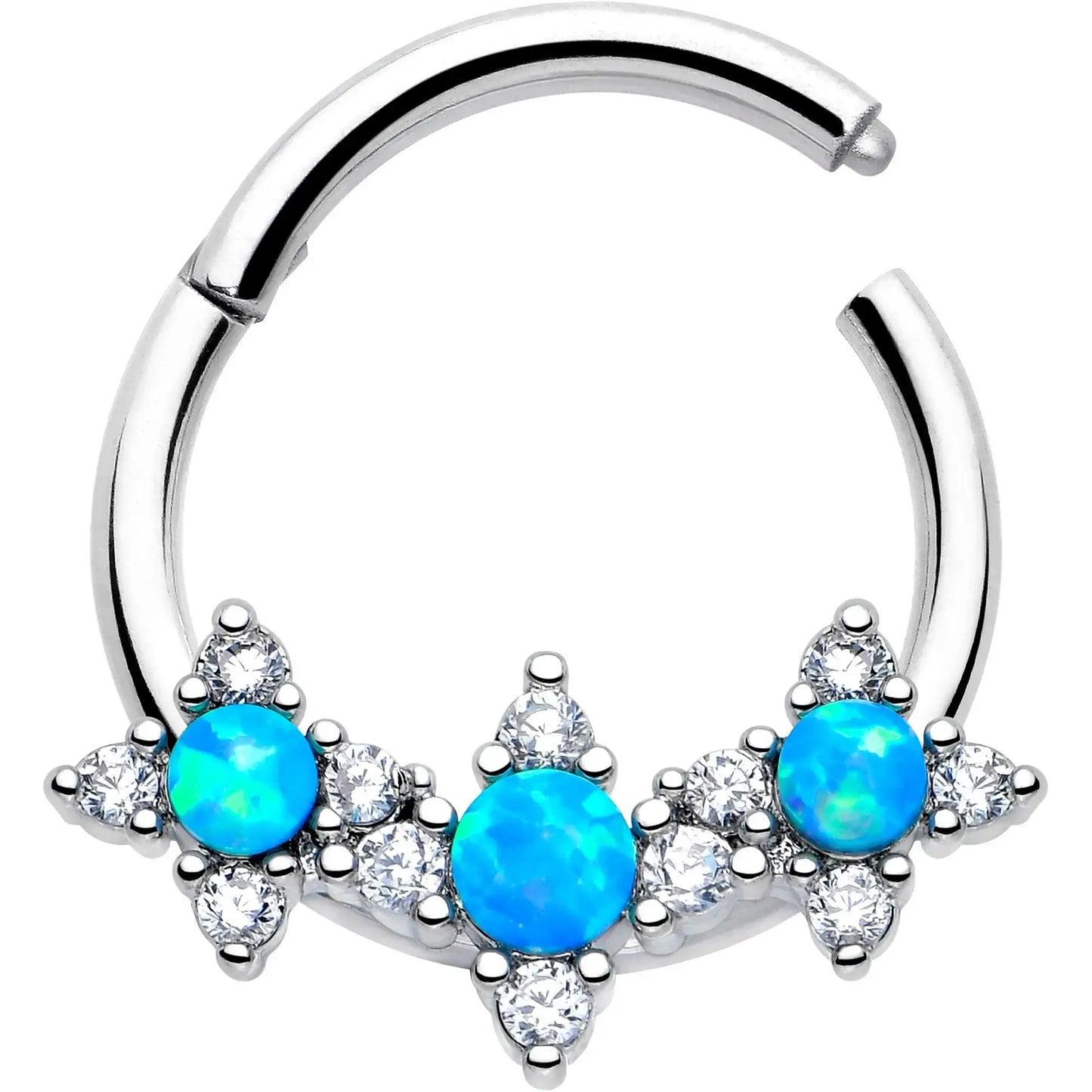16G 3/8 Blue Synthetic Opal Rhombus Stars Hinged Segment Ring - BodyCandy - Flyclothing LLC