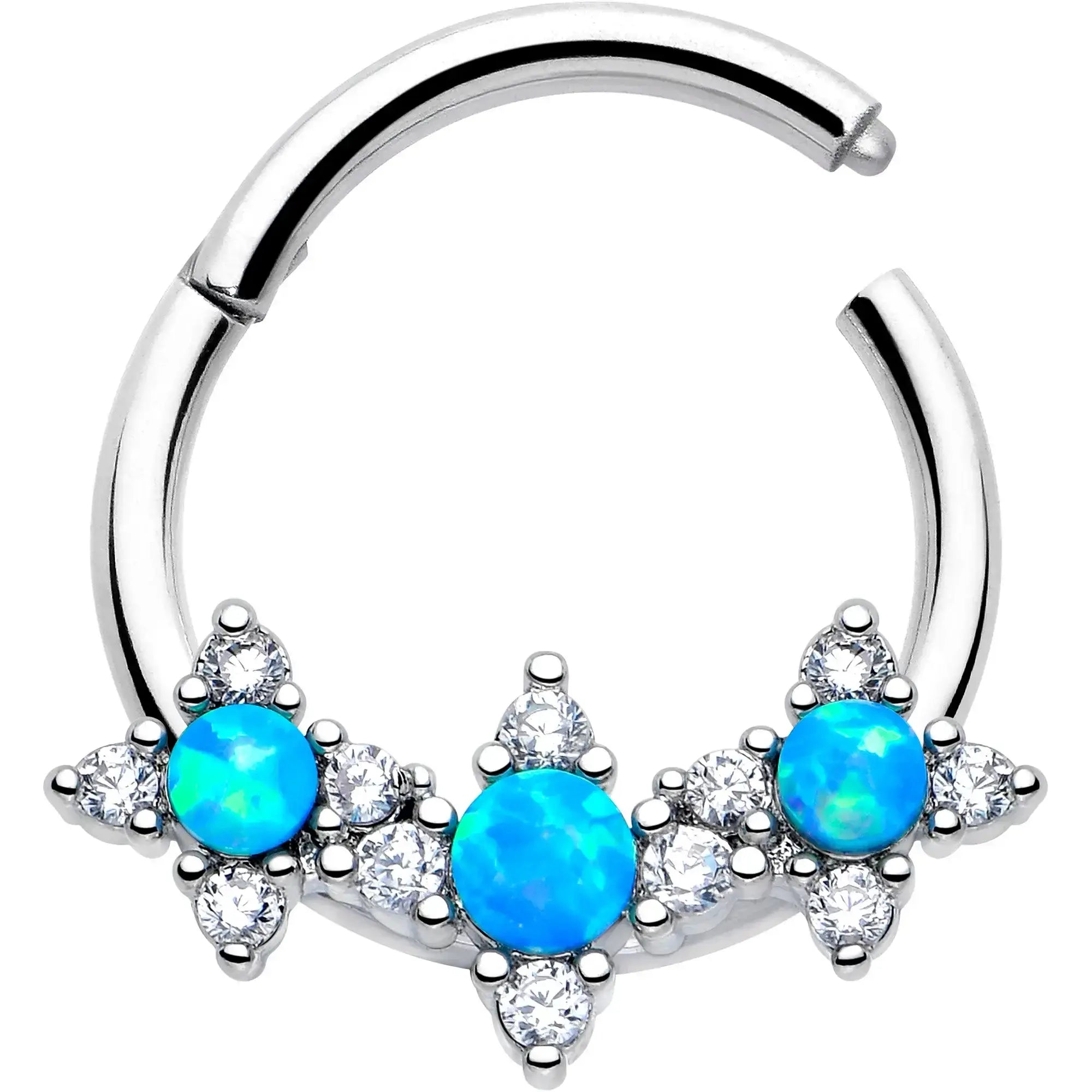 16G 3/8 Blue Synthetic Opal Rhombus Stars Hinged Segment Ring - BodyCandy - Flyclothing LLC
