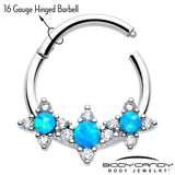 16G 3/8 Blue Synthetic Opal Rhombus Stars Hinged Segment Ring - BodyCandy - Flyclothing LLC
