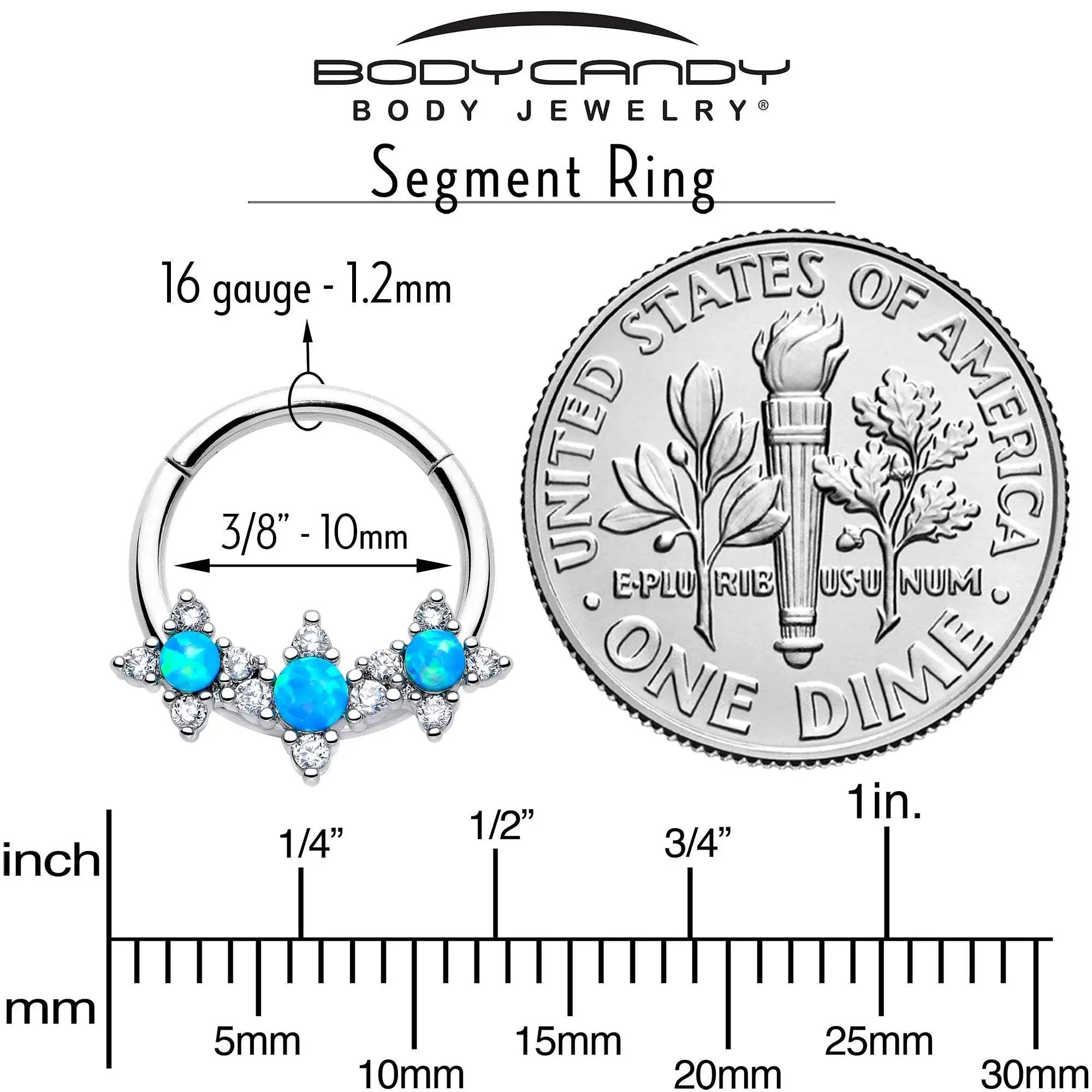 16G 3/8 Blue Synthetic Opal Rhombus Stars Hinged Segment Ring - BodyCandy - Flyclothing LLC