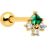Green CZ Gem Gold Tone Rhombus Riot Barbell Tongue Ring - BodyCandy - Flyclothing LLC