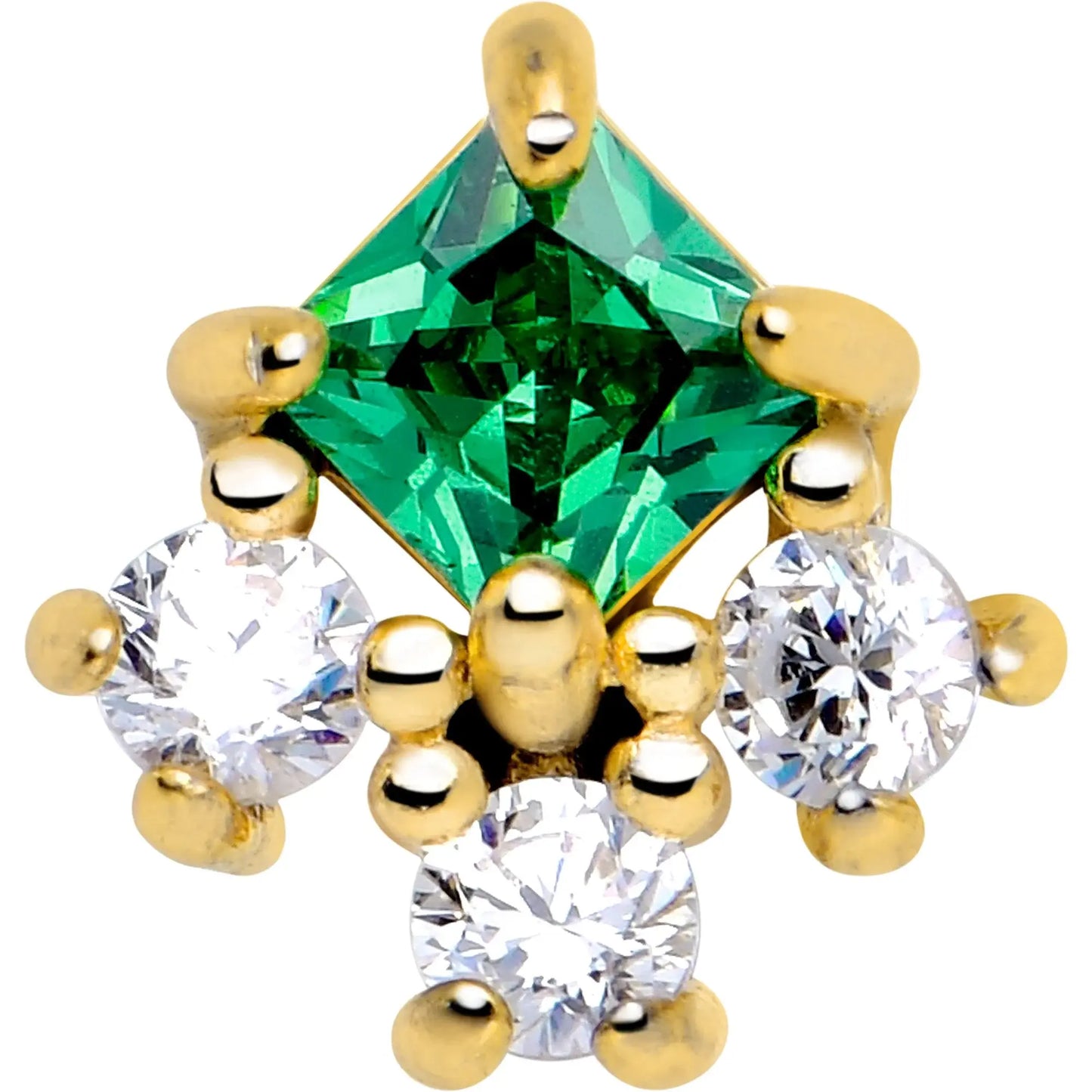 Green CZ Gem Gold Tone Rhombus Riot Barbell Tongue Ring - BodyCandy - Flyclothing LLC