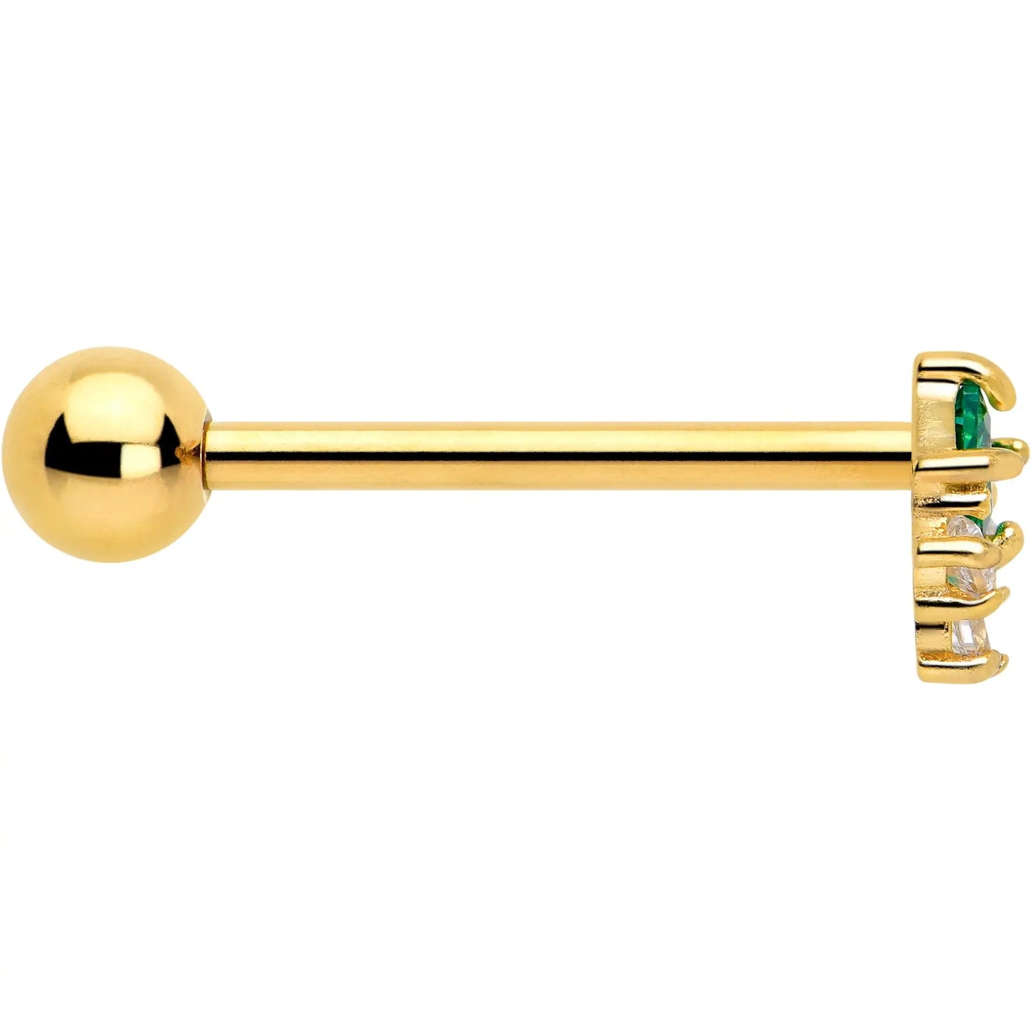 Green CZ Gem Gold Tone Rhombus Riot Barbell Tongue Ring - BodyCandy - Flyclothing LLC