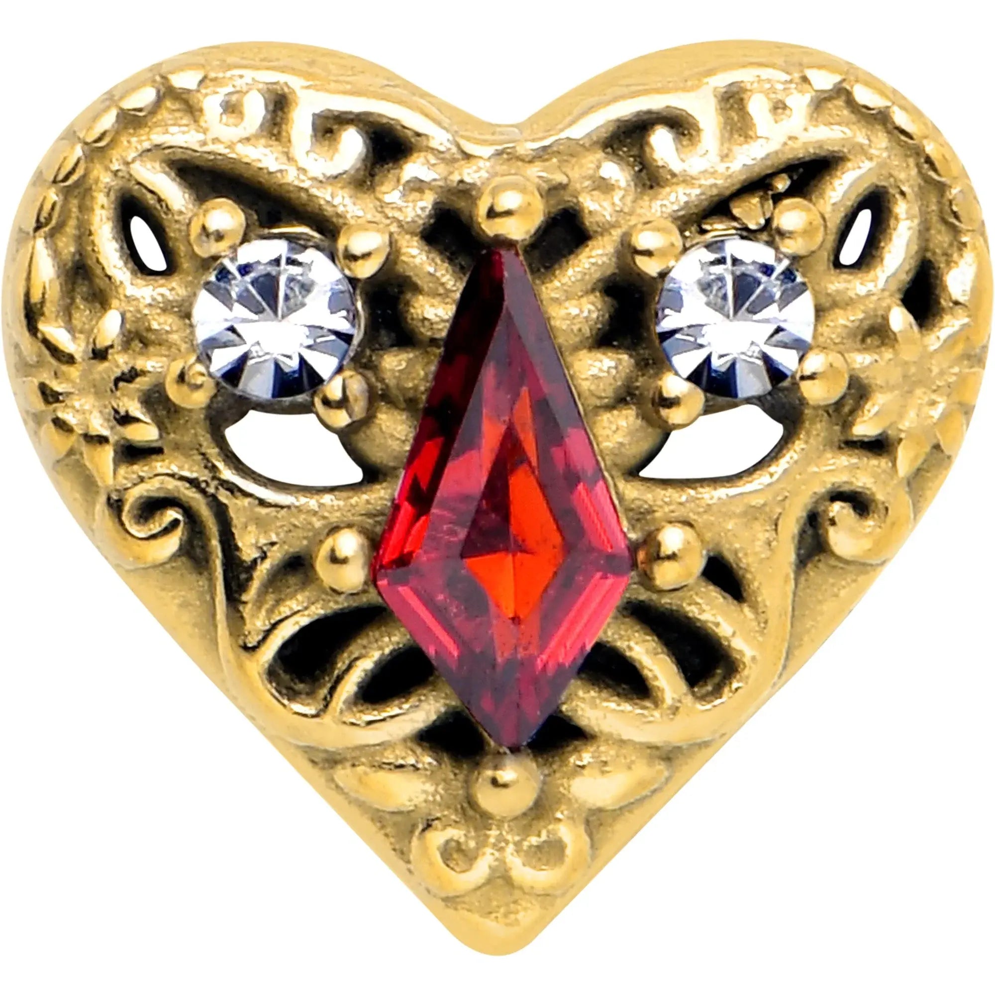Red CZ Gem Gold Tone Heart Queen Barbell Tongue Ring - BodyCandy - Flyclothing LLC