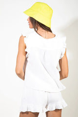 Ruffled V-Neck Cap Sleeve and Shorts Set - Trendsi