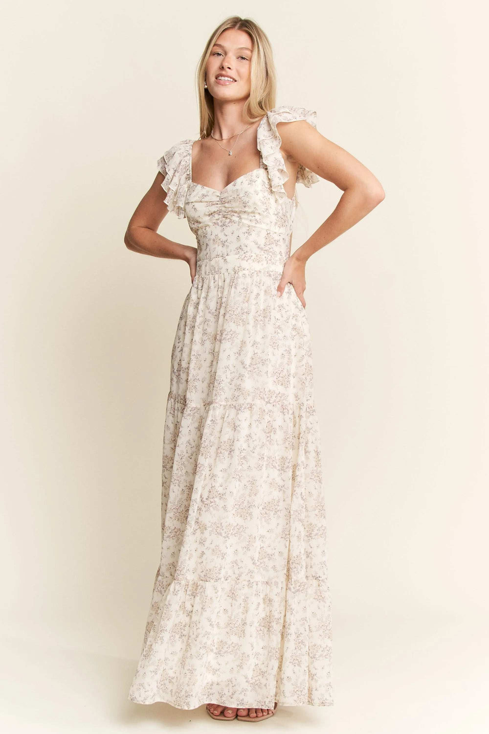 Jade By Jane Full Size Ruffle Sleeve Tiered Maxi Dress Plus Size - Trendsi - Flyclothing LLC