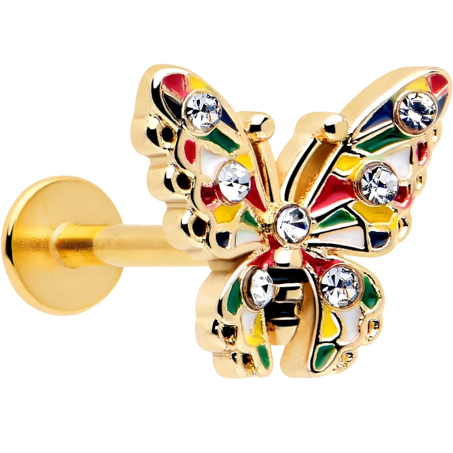 16G 5/16 Clear Gem Gold Tone Color Block Butterfly Labret Tragus - BodyCandy - Flyclothing LLC
