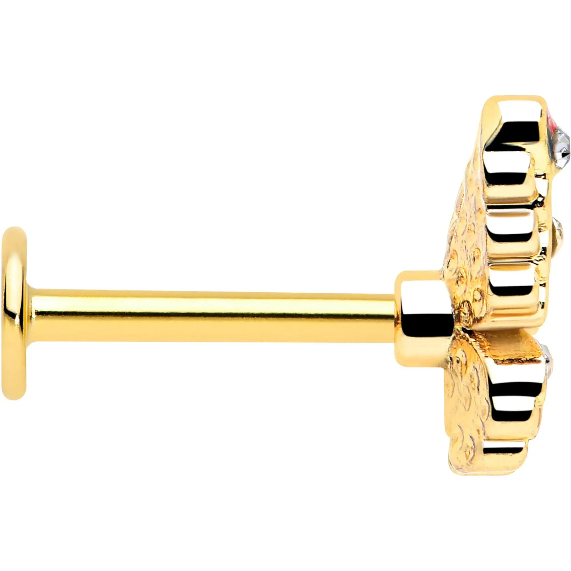 16G 5/16 Clear Gem Gold Tone Color Block Butterfly Labret Tragus - BodyCandy - Flyclothing LLC