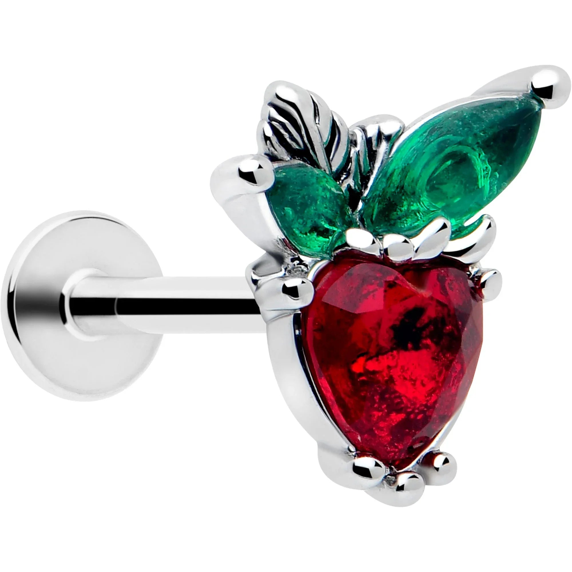 16G 5/16 Red Green Gem Strawberry Heart Labret Monroe Tragus - BodyCandy - Flyclothing LLC
