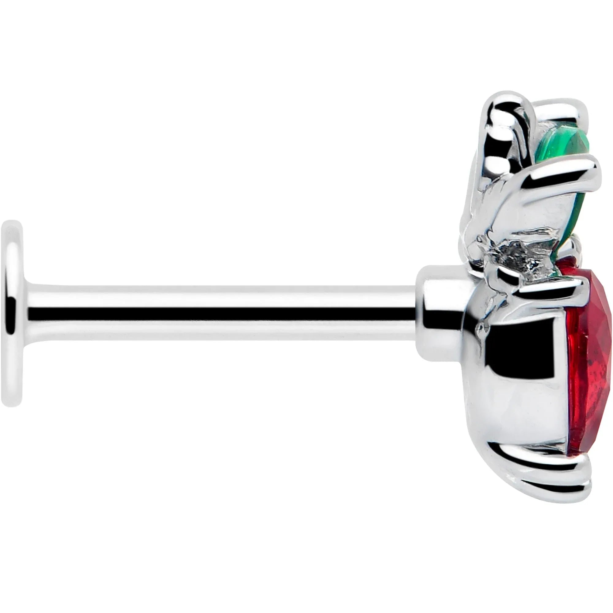 16G 5/16 Red Green Gem Strawberry Heart Labret Monroe Tragus - BodyCandy - Flyclothing LLC