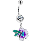 Blue Gem Faerie Flower Purple Dangle Belly Ring - BodyCandy - Flyclothing LLC