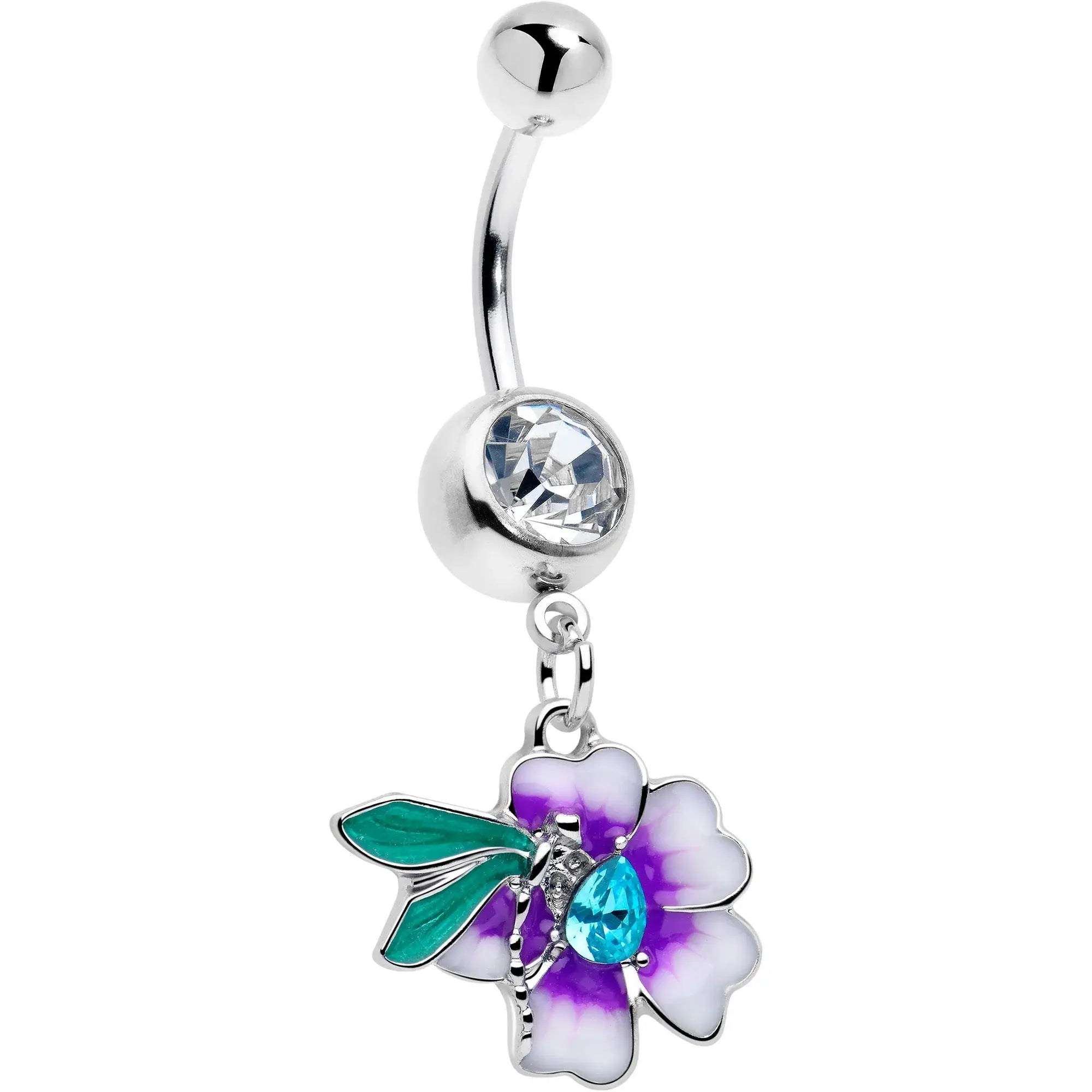 Blue Gem Faerie Flower Purple Dangle Belly Ring - BodyCandy - Flyclothing LLC