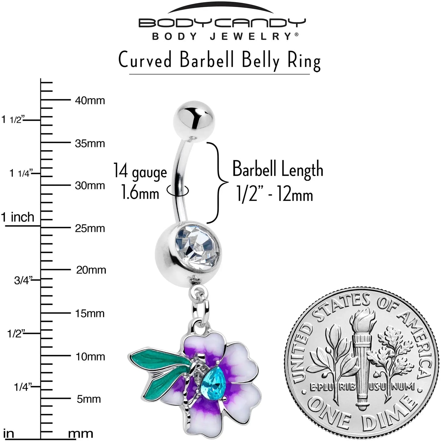 Blue Gem Faerie Flower Purple Dangle Belly Ring - BodyCandy - Flyclothing LLC