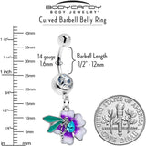 Blue Gem Faerie Flower Purple Dangle Belly Ring - BodyCandy - Flyclothing LLC