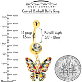 Clear Gem Gold Tone Color Block Butterfly Dangle Belly Ring - BodyCandy - Flyclothing LLC