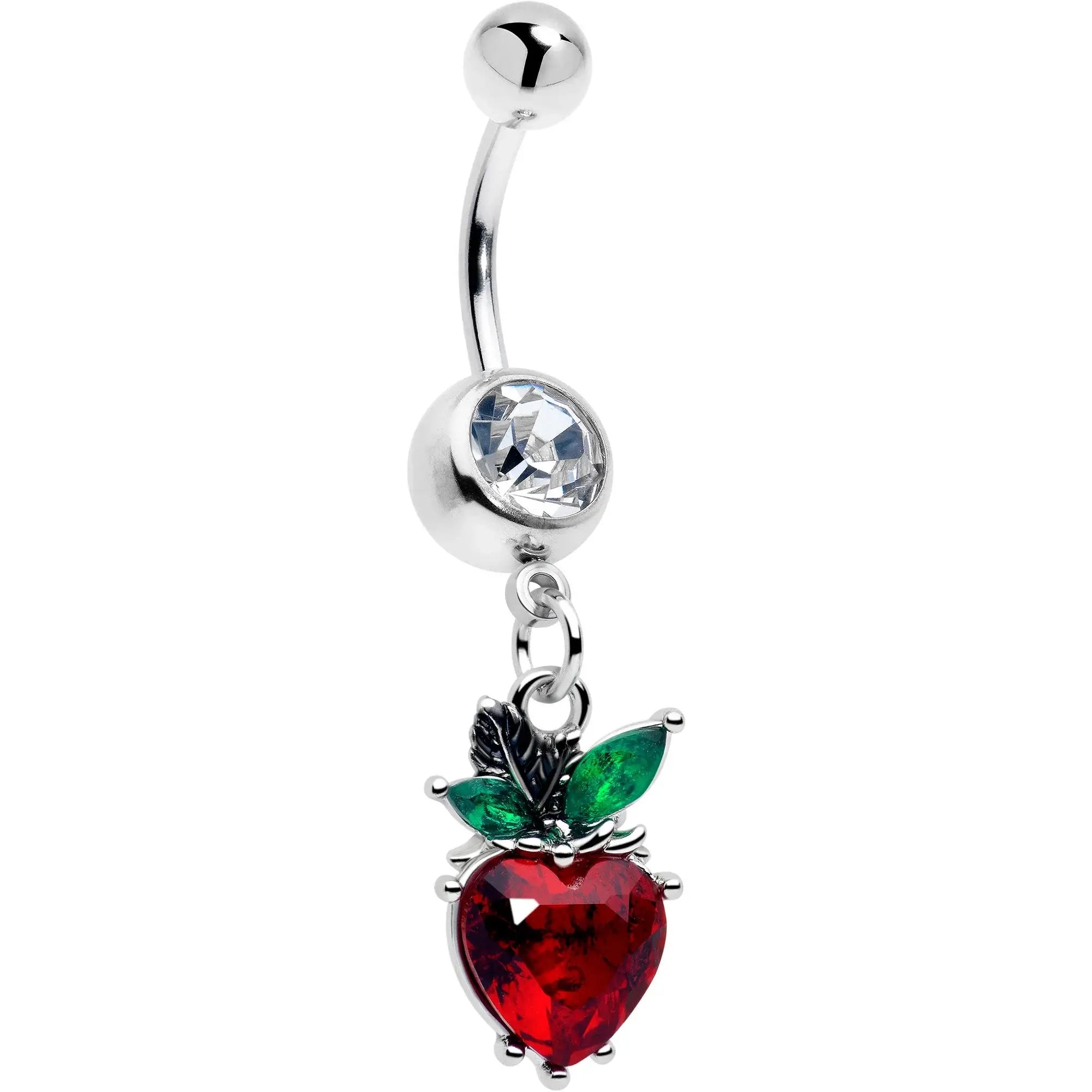 Clear Red Green Gem Strawberry Heart Dangle Belly Ring - BodyCandy - Flyclothing LLC