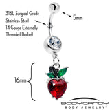 Clear Red Green Gem Strawberry Heart Dangle Belly Ring - BodyCandy - Flyclothing LLC