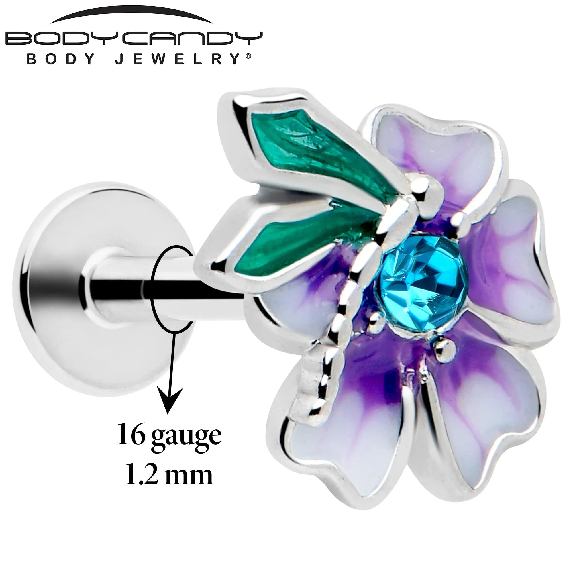 16G 1/4 Blue Gem Faerie Flower Purple Labret - BodyCandy - Flyclothing LLC