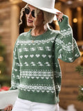 Perfee Geometric Round Neck Dropped Shoulder Sweater - Trendsi