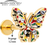 16G 1/4 Clear Gem Gold Tone Color Block Butterfly Labret - BodyCandy - Flyclothing LLC