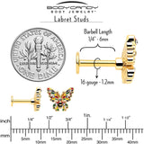16G 1/4 Clear Gem Gold Tone Color Block Butterfly Labret - BodyCandy - Flyclothing LLC