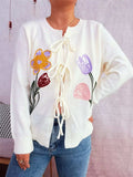 Floral Ribbed Hem Tie Front Cardigan - Trendsi - Flyclothing LLC