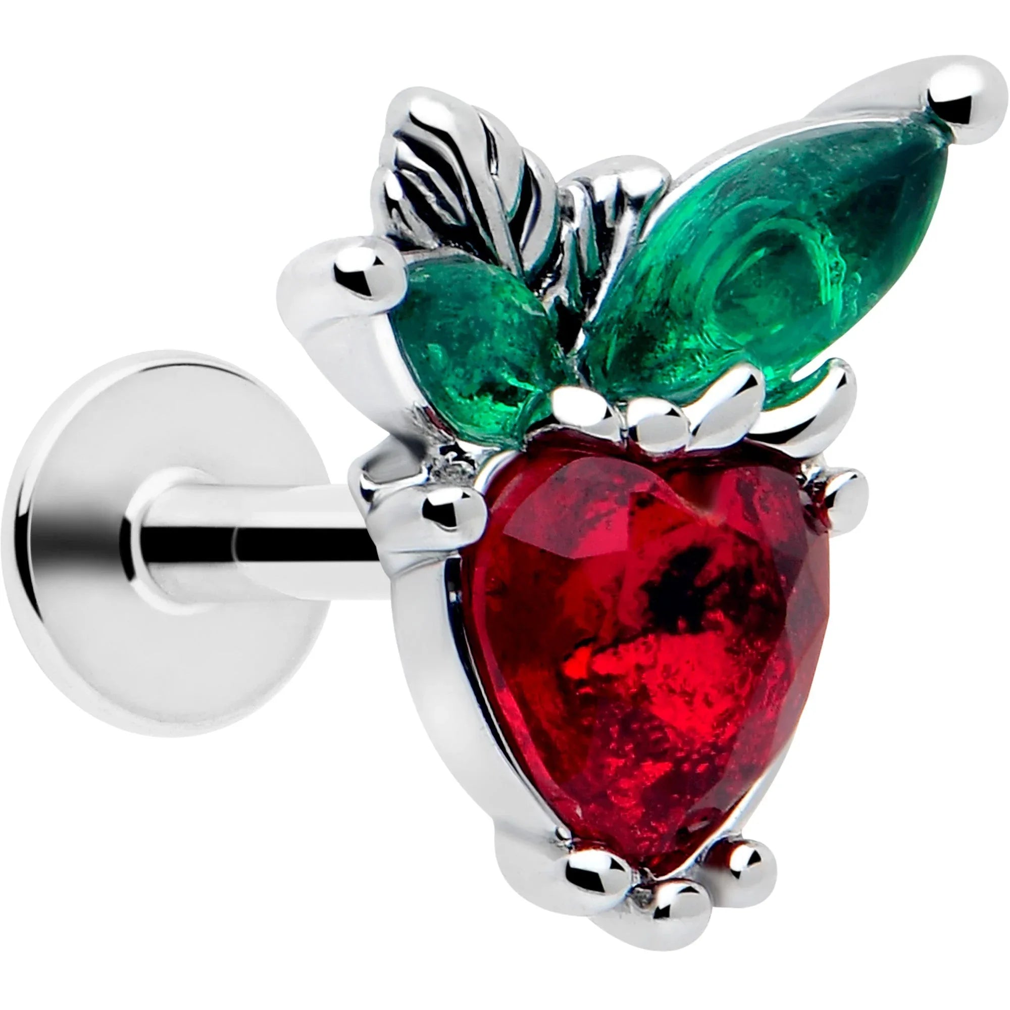 16G 1/4 Red Green Gem Strawberry Heart Labret - BodyCandy - Flyclothing LLC