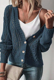 Openwork Button Up Long Sleeve Cardigan - Trendsi - Flyclothing LLC
