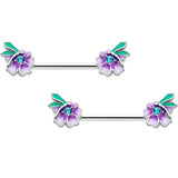 14G 9/16 Blue Gem Faerie Flower Purple Barbell Nipple Ring Set - BodyCandy - Flyclothing LLC