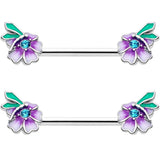 14G 9/16 Blue Gem Faerie Flower Purple Barbell Nipple Ring Set - BodyCandy - Flyclothing LLC