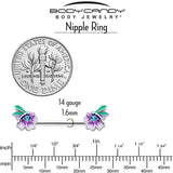 14G 9/16 Blue Gem Faerie Flower Purple Barbell Nipple Ring Set - BodyCandy - Flyclothing LLC
