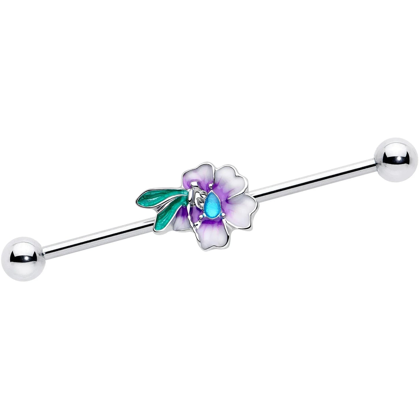 14G Blue Gem Faerie Flower Purple Industrial Barbell 38mm - BodyCandy - Flyclothing LLC
