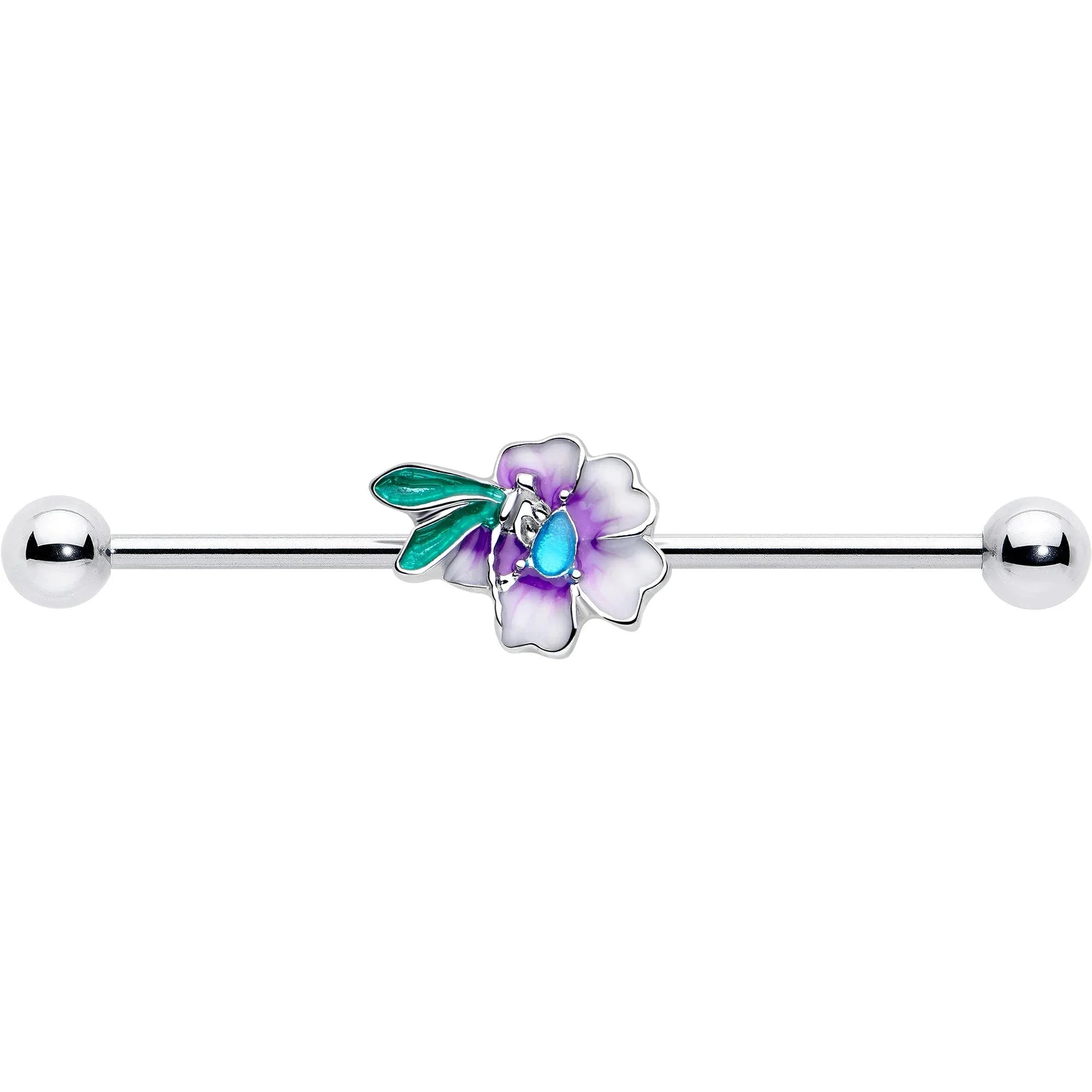 14G Blue Gem Faerie Flower Purple Industrial Barbell 38mm - BodyCandy - Flyclothing LLC