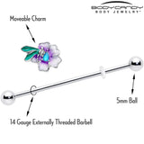 14G Blue Gem Faerie Flower Purple Industrial Barbell 38mm - BodyCandy - Flyclothing LLC