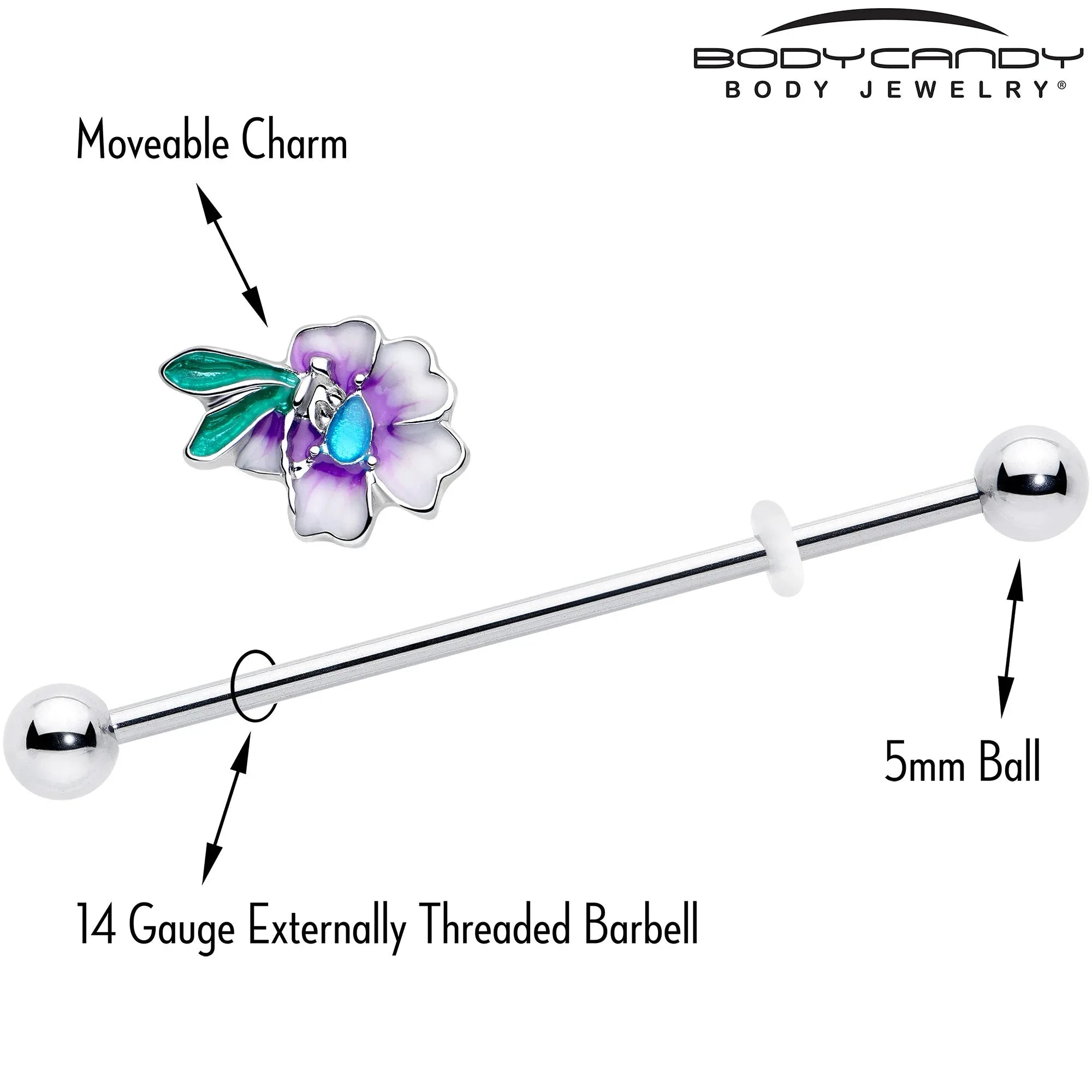 14G Blue Gem Faerie Flower Purple Industrial Barbell 38mm - BodyCandy - Flyclothing LLC