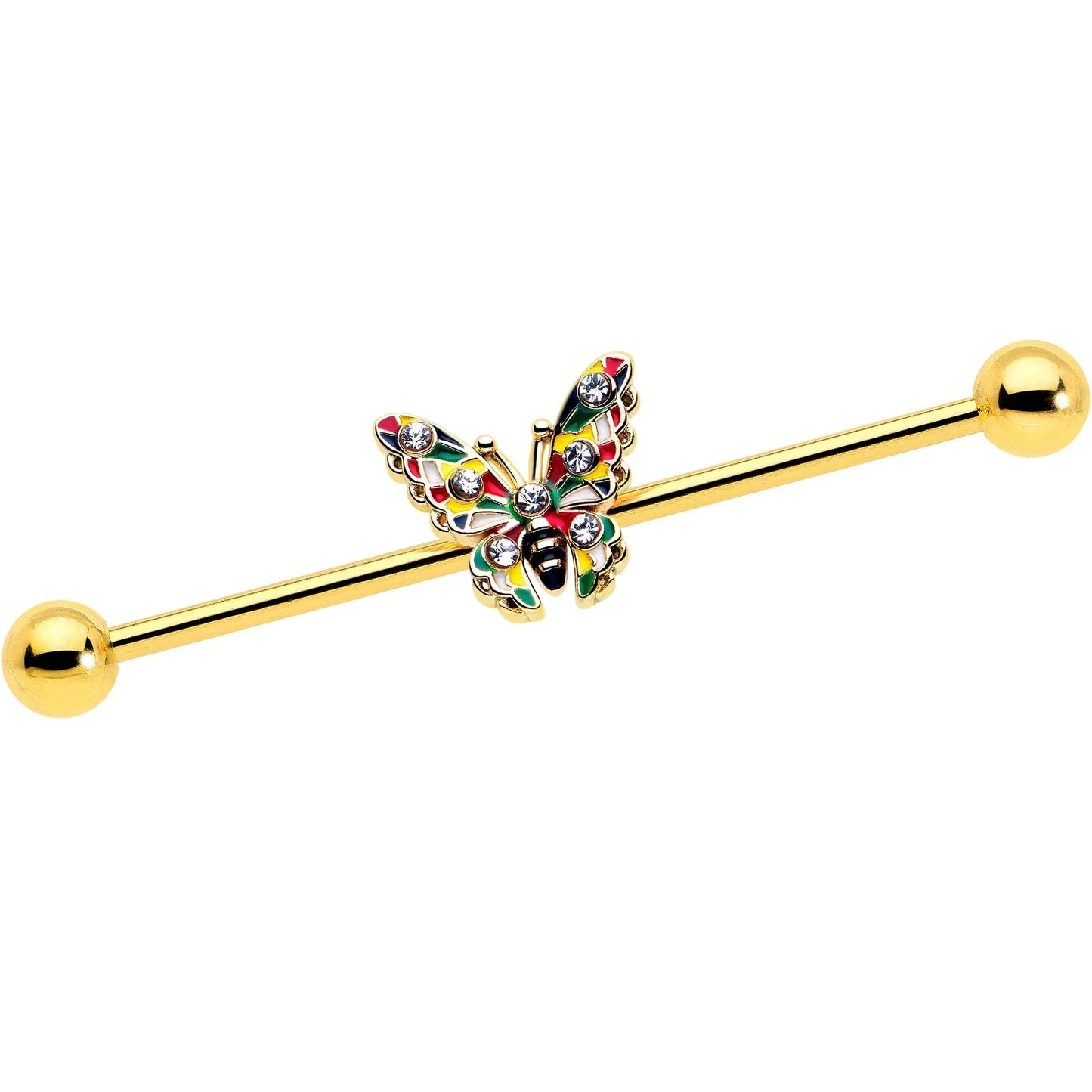 14G Clear Gem Gold Tone Color Block Butterfly Industrial Barbell 38mm - BodyCandy - Flyclothing LLC