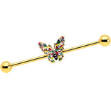 14G Clear Gem Gold Tone Color Block Butterfly Industrial Barbell 38mm - BodyCandy - Flyclothing LLC