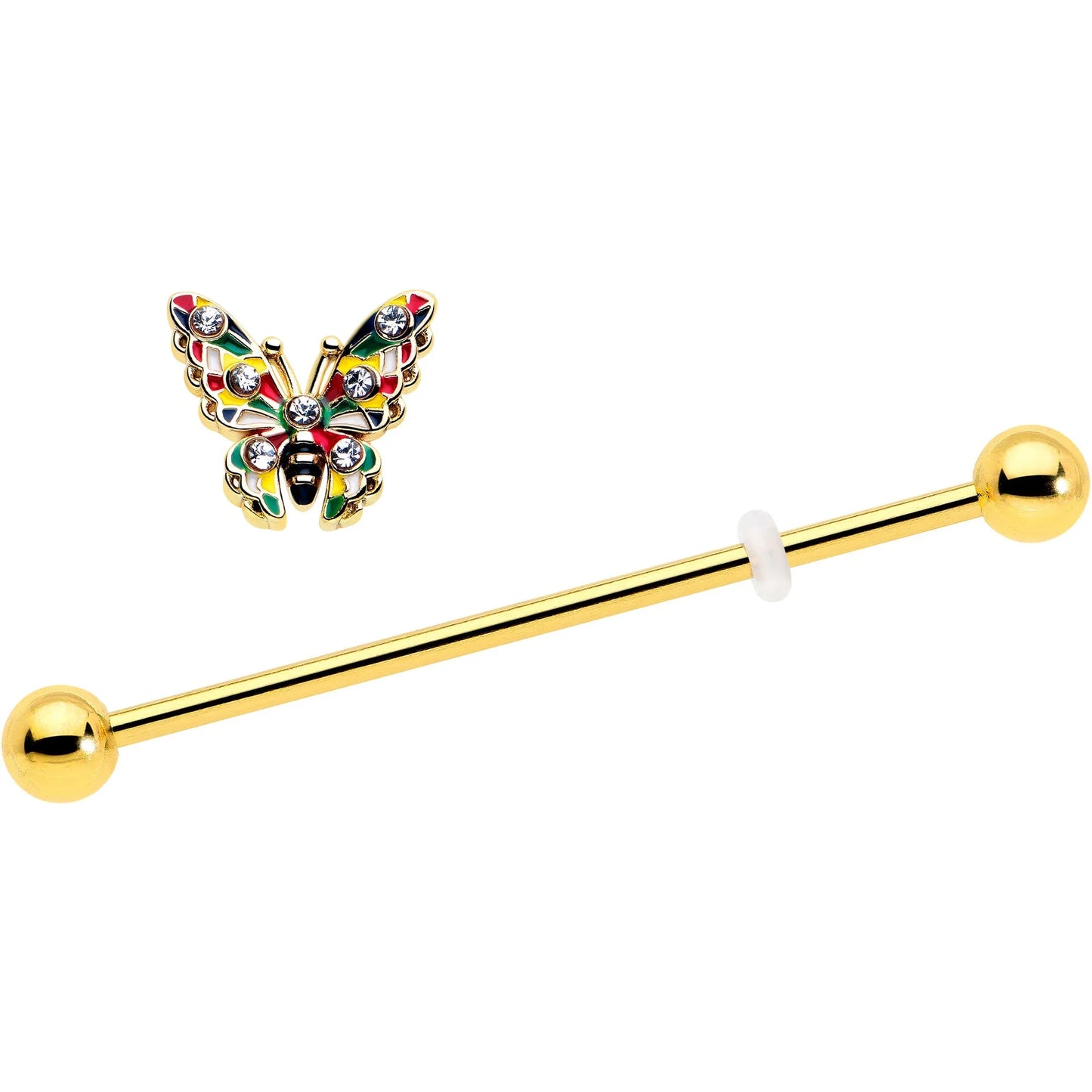 14G Clear Gem Gold Tone Color Block Butterfly Industrial Barbell 38mm - BodyCandy - Flyclothing LLC