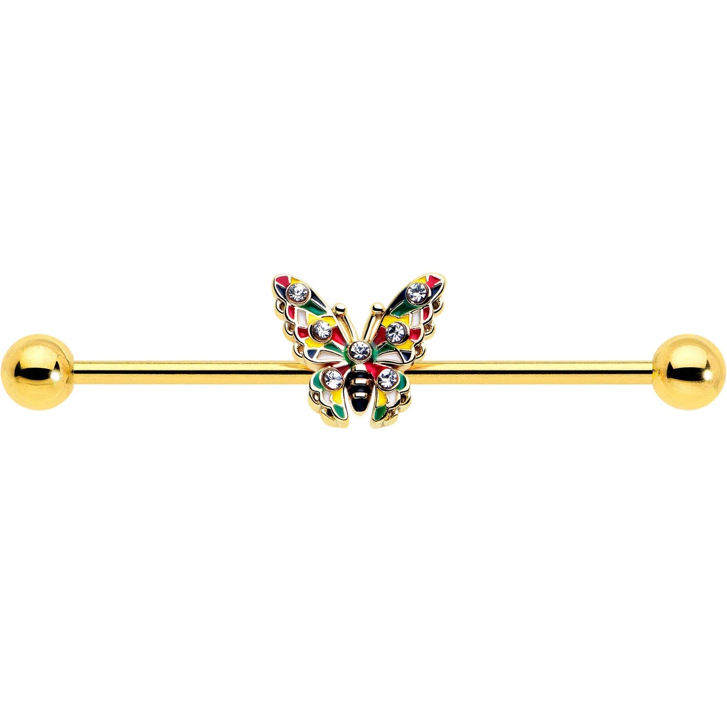 14G Clear Gem Gold Tone Color Block Butterfly Industrial Barbell 38mm - BodyCandy - Flyclothing LLC