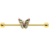 14G Clear Gem Gold Tone Color Block Butterfly Industrial Barbell 38mm - BodyCandy - Flyclothing LLC