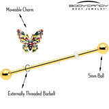 14G Clear Gem Gold Tone Color Block Butterfly Industrial Barbell 38mm - BodyCandy - Flyclothing LLC