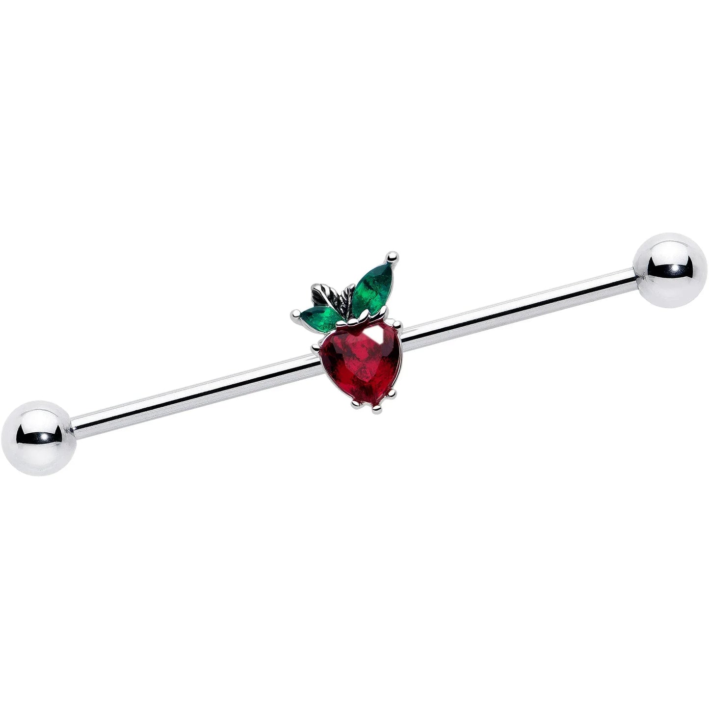 14G Red Green Gem Strawberry Heart Industrial Barbell 38mm - BodyCandy - Flyclothing LLC